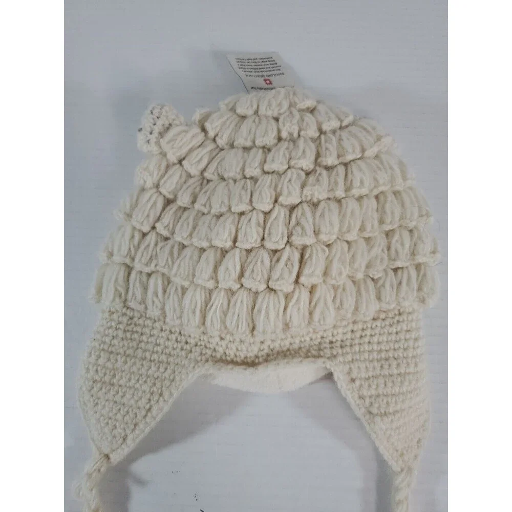English Heritage Knit Wool Beanie Hat Alpaca Llama Ear Flap Chin Tie‎ Lined Tags